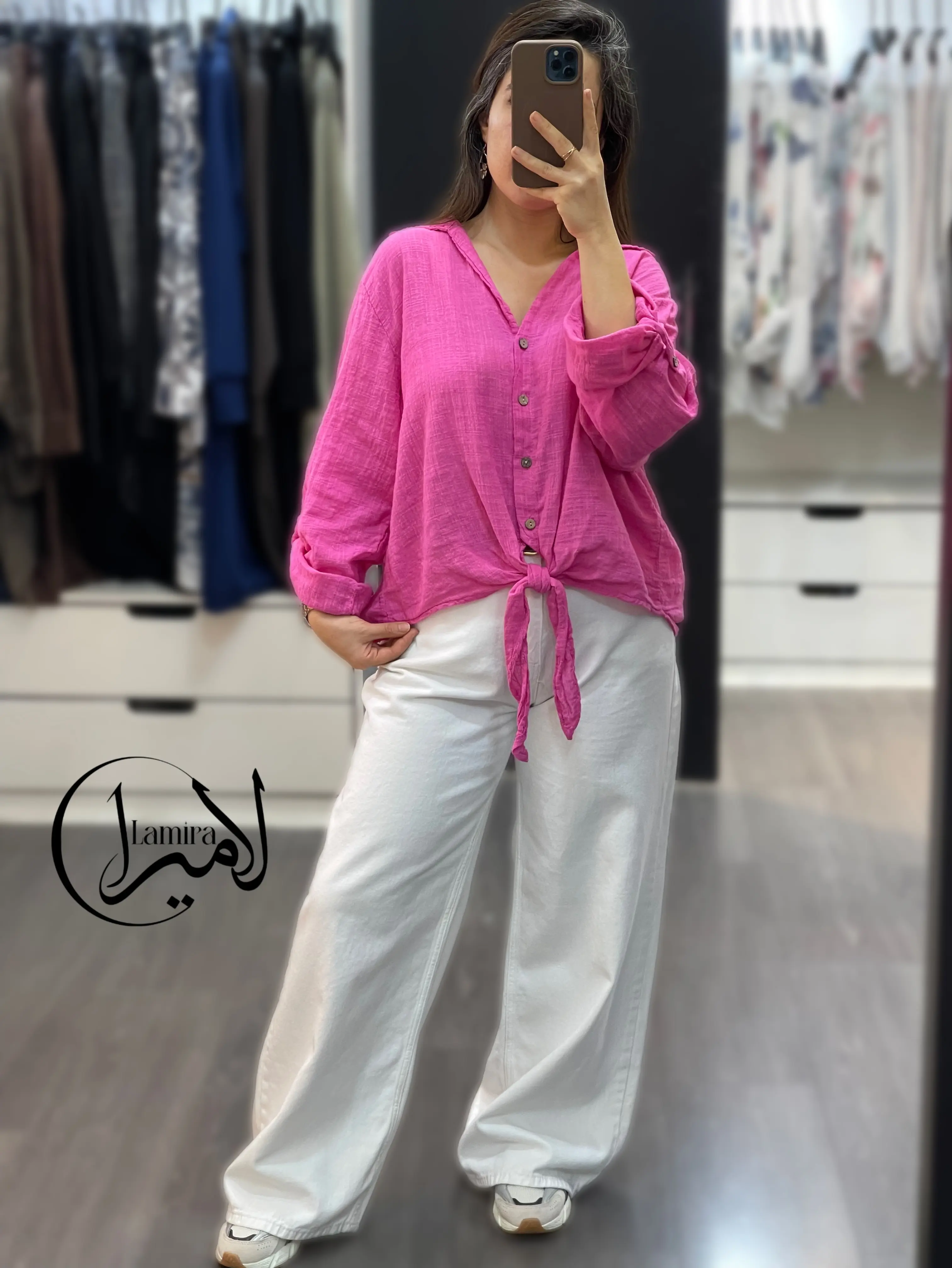 شومیز لینن ایتالیایی گره ای ساده تک رنگ